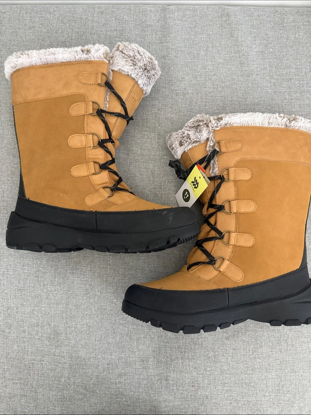 All in Motion Tan leather Faux-Fur Lace-Up Winter Boots